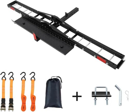 Heavy-Duty Steel Motorcycle Trailer Carrier with Loading Ramp, 600 Lbs Motorcycle Carrier Mount,Scooter Dirt Bike Trailer Hauler with Ratchet Straps and Stabilizer, for Car,Truck