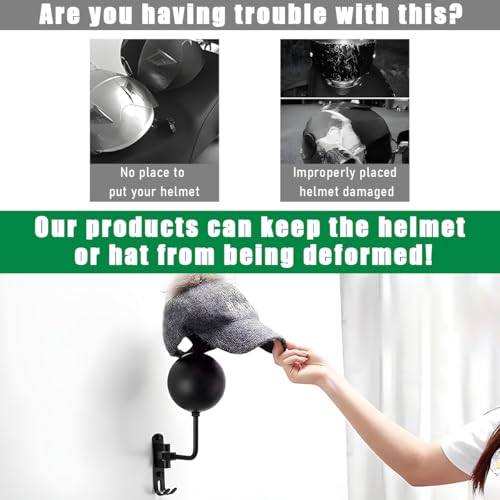 povtii Helmet Hanger Wall Mount, 180° Rotatable Helmet Holder, Bicycle Helmet Hanger with Hooks, Motorcycle Accessories (Wall Mount) - color: Wall Mount