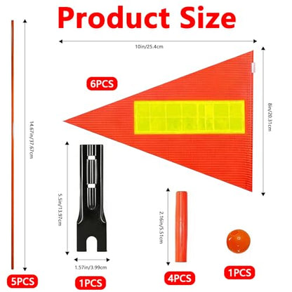 6PCS Orange Bike Safety Flag,6 Ft Bike Flags with Heavy Duty Fiberglass Flag Pole and Mounting Bracket, High Visibility Reflective Orange Flag Adjustable Bicycle Flag Pole