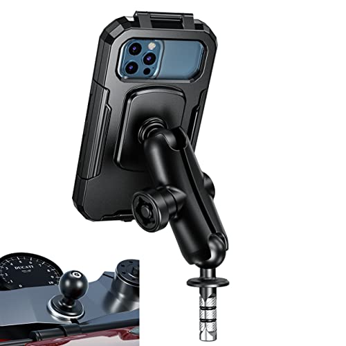 iMESTOU Waterproof Motorcycle Fork Stem Phone Mount Case 1" Ball Bike Phone Holder Anti-Theft with B Size Double Socket Arms Aluminum Ball Base for 5.5"-6.8" Cellphones (L)