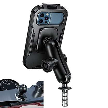iMESTOU Waterproof Motorcycle Fork Stem Phone Mount Case 1" Ball Bike Phone Holder Anti-Theft with B Size Double Socket Arms Aluminum Ball Base for 5.5"-6.8" Cellphones (L)