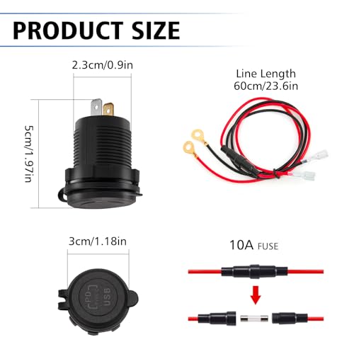 Dual Motorcycle USB Quick Charger Adapter for Sur Ron Light Bee X and S Segway X160 X260, Waterproof Motorcylce USB Charger Socket with Sealiing Caps for All Phone, Tablet, GPS ﻿