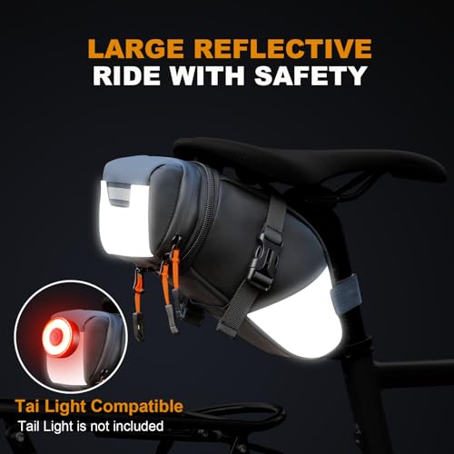 NDakter Bike Seat Bag, Expandable Bicycle Saddle Bag Under Seat, Waterproof Reflective Cycling Seat Pouch for Mountain Road Commuter & Ebikes, 1.5-2L Bike Tool Storage Pack