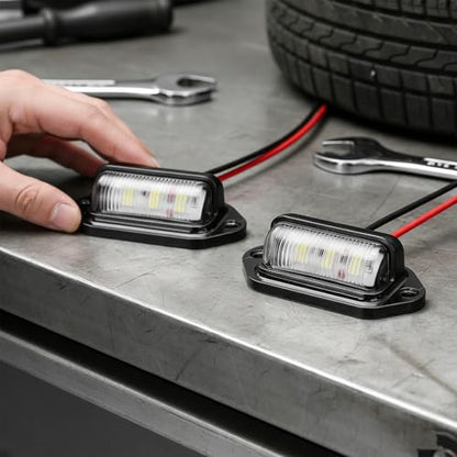 2 PCS LED License Plate Light, 12V-30V DC 6-SMD Super Bright Car License Plate Lamp, Waterproof Step Courtesy Dome Cargo Replacement Light for Car Truck SUV Van RV Trailer (Black) - color: Black, 2 PCS