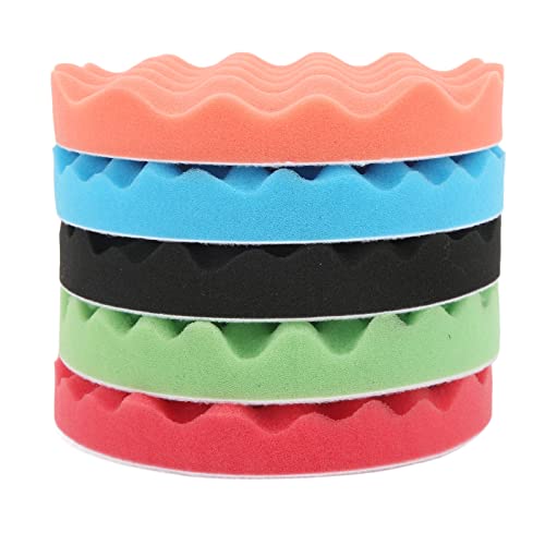 7Pcs 7in Polishing Sponge Pads Kit with Drill Adapter for Car Waxing Buffing and Dusting on RVs Motorcycles