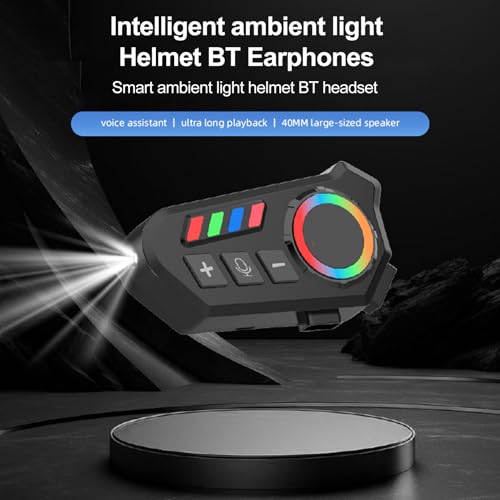Yunseity Wireless Helmet Headset, 5.4 Motorcycle Headphones with Ambient Light, CVC Noise Reduction, IP65, Type C Charge, with Smart Assistant