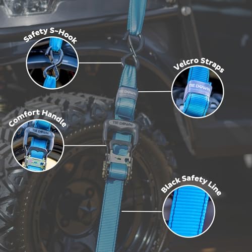 Tie Down 1.5 inch x 8 ft Blue Heavy Duty Ratchet Strap, 2-Pack Kit - 5208 lbs. Breaking Load Limit - color: Blue, size: 2-Pack