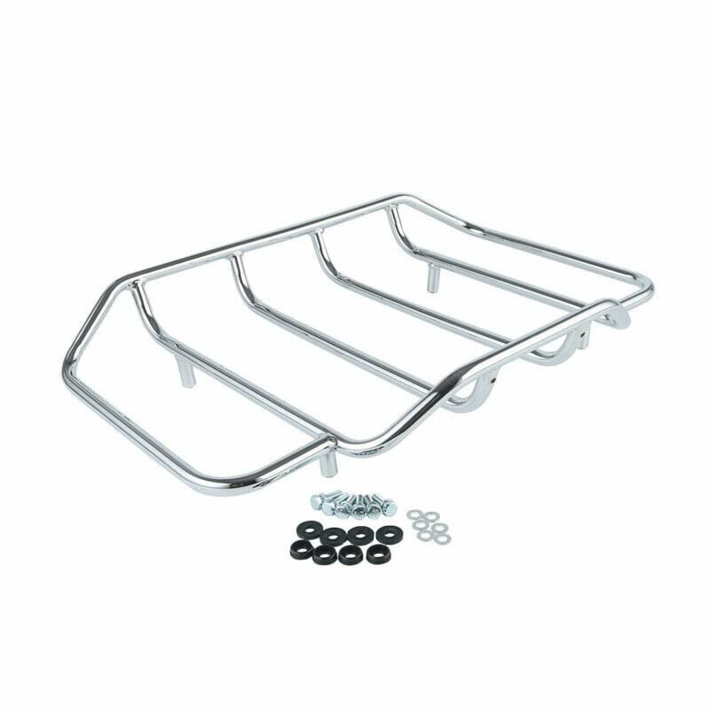 TCMT Chopped Motorcycle Trunk Box Backrest Mounting Luggage Rack Fit For Harley Touring 1997-2008 Road King Road Street Electra Glide Pack - color: Set B3 Chrome Latches#Chrome Rack