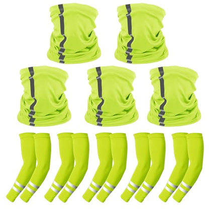 10 PCS UV Protection Reflective Strap Arm Sleeves and Neck Gaiter Reflective Safety Bandana for Outdoor Activities - color: Fluorescent Yellow