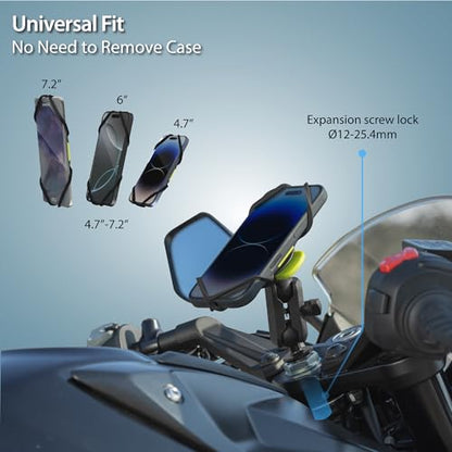 Bone Moto Tie Connect Kit 3 - Fork Stem, Magnetic Motorcycle Phone Mount, Detachable & 360° Rotatable, Heavy Duty & Shock-Absorbing Scooter Phone Holder for iPhone & 4.7"–7.2" Smartphones (Fork Stem) - style: Motorcycle - Fork Stem
