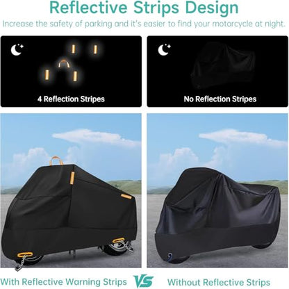 Motorcycle Cover Waterproof Outdoor Storage with Lock-Holes, Zipper Storage Bag & Night Reflective Design, All Season Protection Powersports Vehicle Covers Fits up to 86.5" Motorcycles - size: 86.5"