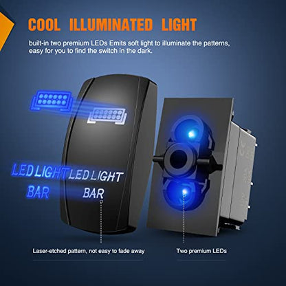 Nilight 2 Pack Rear Lights Rocker Switch Led Light Bar Switches 5Pin Laser On Off SPST switches 20A/12V 10A/24V Blue with Jumper Wires Set for Cars Trucks RVs - color: Blue, size: led light bar+REAR LIGHTS