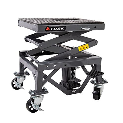 Tusk Scissor Lift Stand – Adjustable 13.75–34″ Heavy-Duty Motorcycle Lift Stand with Casters & Rubber Top Pad – Supports Up to 300 lb for Dirt Bike, ATV & UTV Maintenance