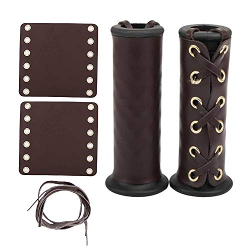 Aramox Motorcycle Handlebar Wraps, 2-Piece Leather Grip Covers with Strap, Brown Heated Grip Pads, Modification Accessories - color: Brown
