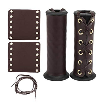 Aramox Motorcycle Handlebar Wraps, 2-Piece Leather Grip Covers with Strap, Brown Heated Grip Pads, Modification Accessories - color: Brown