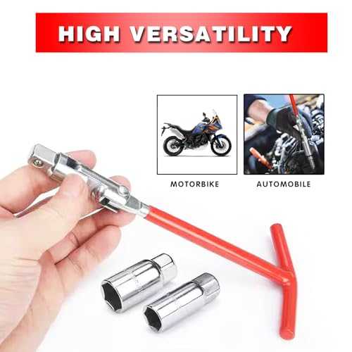 ijuicy 3 PCS Car Spark Plug Gap Tool, T-Handle Universal Joint Spark Plug Socket Wrench Set, 16mm (5/8") and 21mm (13/16") Spark Plug Removal Tool (Red)
