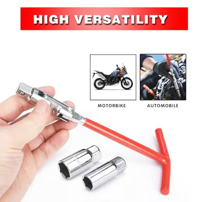 ijuicy 3 PCS Car Spark Plug Gap Tool, T-Handle Universal Joint Spark Plug Socket Wrench Set, 16mm (5/8") and 21mm (13/16") Spark Plug Removal Tool (Red)