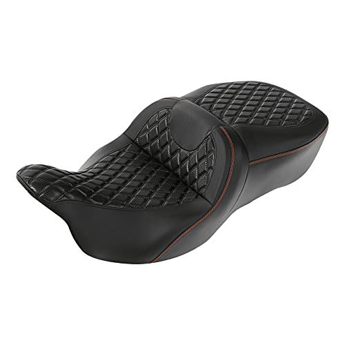 CC RIDER Motorcycle Seat Mammock Gel Seat Cushion Diamond Stitching fit for Harley Touring Road King Street Glide Road Glide Electra Glide 2009-2023 - color: 04# GEL Orange