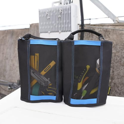 MELOTOUGH Utility Canvas Zipper Tool Bag - Fastener Bag Heavy Duty Mesh Window, Hanging Grommets (Blue 2 pack） - color: Blue color