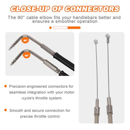 51-1/2" Throttle Idle Cable Stainless Steel Braided Throttle Cable Wire Kit Compatible with Harley Road King Dyna Softail FLH FLT 1996-2007 FXD FLST FXST 1996-2010 - size: 51-1/2"