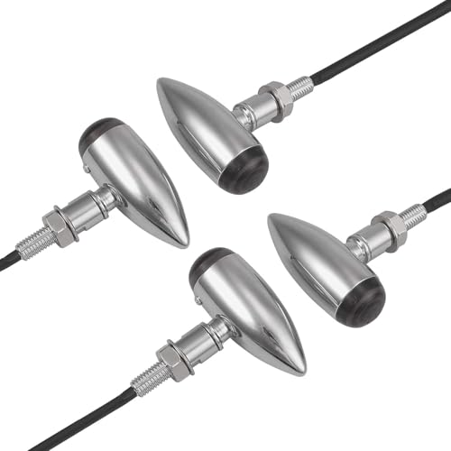 Justech 4 PCS Chrome Motorcycle Turn Signal Lights, Amber Bullet Lights, Front Rear, IP65 Waterproof Halogen Indicator Light 10mm Mounting Bolt Universal for Harley Honda Kawasaki Motorcycle - Silver - color: Silver