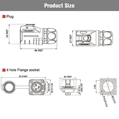 3 Pin Waterproof Connector, Industrial Solder Power Connector, Aviation Electrical Connectors Work with Electric Motorcycles, Yachts, and Other Indoor/Outdoor Wire Connectors - style: 3PIN