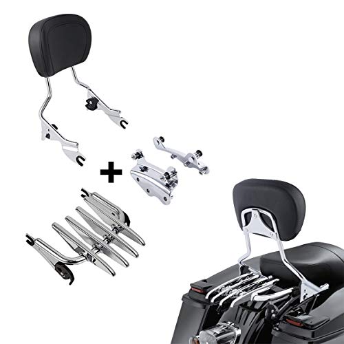 XFMT Detachable Sissy Bar Passenger Backrest Pad W/Stealth Luggage Rack & 4-Point Docking Hardware Kits Fit For Harley Touring Road King Street Glide Road Glide Electra Glide 2009-2013, Chrome - color: Chrome Stealth Luggage Rack, size: For Harley Touring