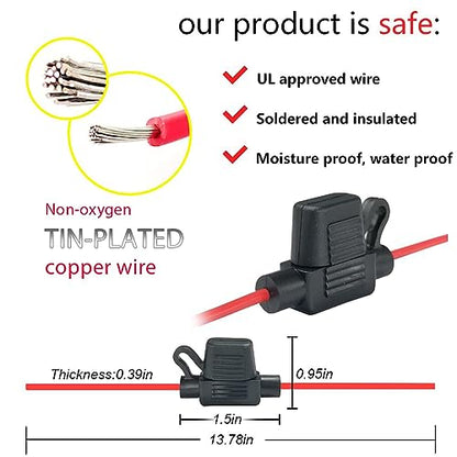 Waterproof Inline Automotive Fuse Holder 5 Pack for Mini Fuse, UL1015 16 Gauge AWG Wire 12 Inches, Fit for Mini Blade Fuse