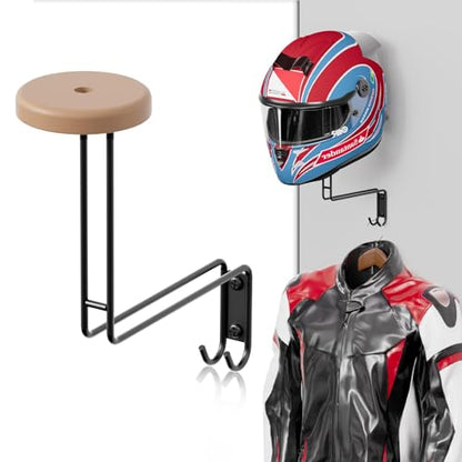 Helmet Holder Wall Mount, Motorcycle Helmet Rack with 2 Hooks - Hanger for Bike Coats, Caps, Sports Gear - color: Black 1 Pcs
