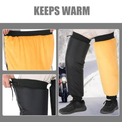 1 Pair Windproof Hiking Leg Gaiters with Anti-Slip Straps, Black Pu and Lint Material Calf Covers for Outdoor Hiking and Cold Weather Motorcycle Gear Protection