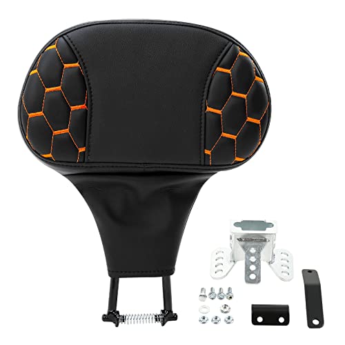 C.C. RIDER Motorcycle Backrest Plug-in Driver Rider Backrest Sissy Bar for Harley Davidson Touring CVO Street Glide Road Glide Electra Glide Road King 2009-2023 - color: Rider Backrest-Orange Stitching