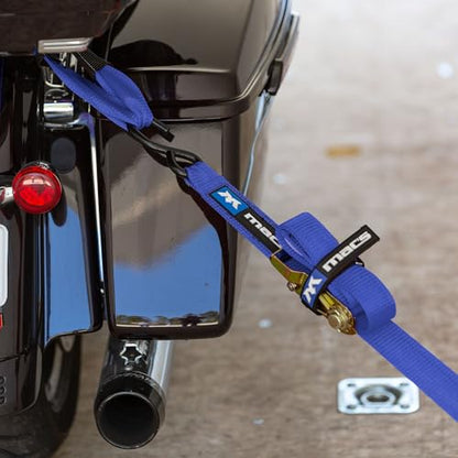 2" x 6' ATV & Motorcycle Ratchet Strap Pack - 4 Tie-Down S-Hook Straps, Soft Loops, Strap Bands & Duffle Bag - 3,335 lb. WLL - Blue - color: blue