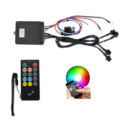 RGB LED Controller with APP & RF Remote Control, Multi-Zone Motorcycle LED Accent Strip Lights, Rock Lights with Brake & Courtesy Function, 12 DIY Modes, Music Sync, DC 12V - size: 14 Key RF Remote APP Controller