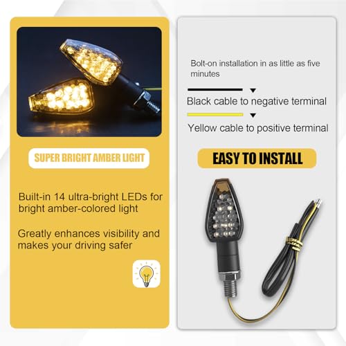 4PCS Motorcycle Turn Signals 12V,Mini Motorcycle Turn Signal Lights Indicators,14LED Front/Rear Blinkers Lights with Amber Lamp,10mm Universal Compatible with Honda Yamaha Kawasaki Suzuki Harley