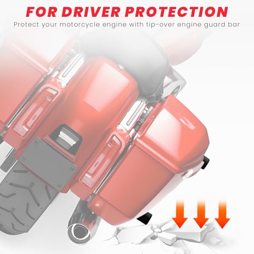 2023-2026 Street Glide Road Glide Saddlebag Guard Crash Bar Compatible with Harley Davidson Touring FLTRX FLTRXL FLHX FLHXU FLHXL FLTRXSE FLHXSE FLTRXSTSE Black Tip-Over Bar with Support Rails - size: 2023-2026 With Rails