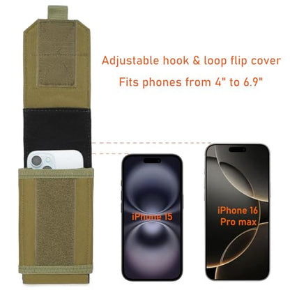 Tactical Molle EDC Phone Pouch Universal Dual Mobile Phone Holster Holder with US Flag Patch (OD Green) - color: OD Green