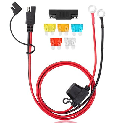 Bates- SAE Battery Connector, 3.3 FT, 14 AWG, SAE to O-Ring Harness with 5A-25A Protection Fuses & Polarity Reverse Adapter, 2-Pin Connector for Chargers, Maintainers, Solar Panels & Motorcycles