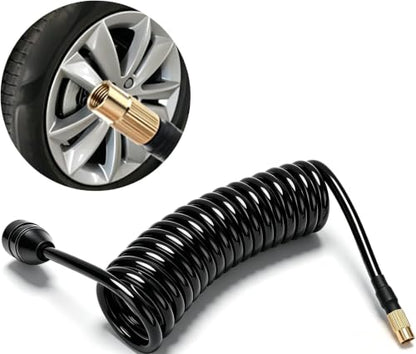 0.3" x 23FT Polyurethane Recoil Air Hose, Black Air Compressor Hose with Bend Restrictor, PS20 Female Plug Inflator Extension Hose with 1/4" Industrial Quick Coupler and Plug - size: 23.4 ft