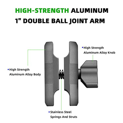 FANAUE Double Socket Arm Compatible with RAM Mounts B Size Ball Head and Bike Motorcycle Phone Holder, Fits Industry All Standard 1" Ball Adapters (da-60) - size: da--60