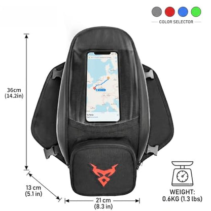 MOTOCENTRIC Magnetic Motorcycle Tank Bag, 1200D Splash-Resistant Fuel Tank Bag with Touchscreen Phone Pocket, Universal Bikers Shoulder & Handheld Storage Bag for Metal and Plastic Tanks (Blue) - color: Blue