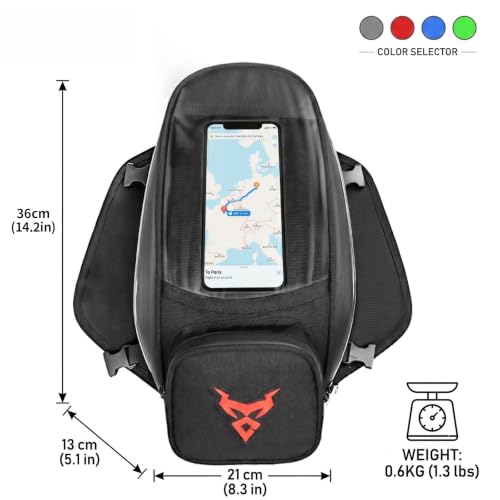 MOTOCENTRIC Magnetic Motorcycle Tank Bag, 1200D Splash-Resistant Fuel Tank Bag with Touchscreen Phone Pocket, Universal Bikers Shoulder & Handheld Storage Bag for Metal and Plastic Tanks (Gray) - color: Gray
