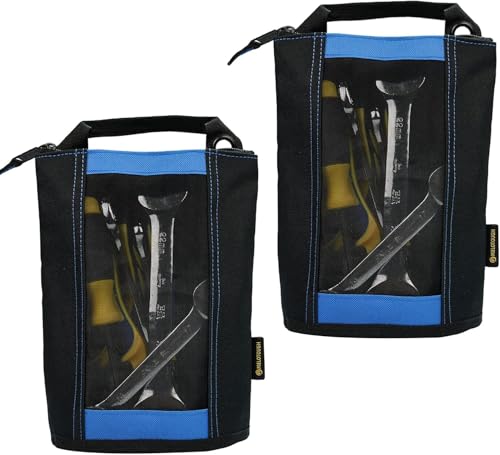 MELOTOUGH Utility Canvas Zipper Tool Bag - Fastener Bag Heavy Duty Mesh Window, Hanging Grommets (Blue 2 pack） - color: Blue color