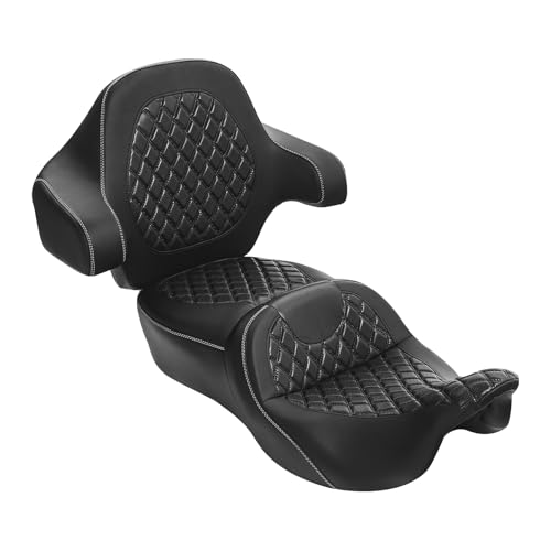 C.C. RIDER 2 Up Driver Rider&Passenger Seat and Wrap Around King Trunk Backrest fit for Harley Touring Road King Street Glide Road Glide Electra Glide 2014-2023 - color: 04# White+ Passenger Backrest
