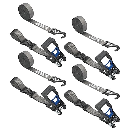 Secure Tite 1-1/2” x 20’ Tie Down Ratchet Straps, Ratchet Tie Down Straps, Double J-Hook, 1667 lbs Working Load Limit, 5000 lbs Break Strength, 4-Pack - size: 4 Pack
