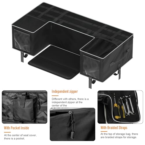 SUNPIE ATV Rear Rack Cargo Bag with Seat Cushion Pad, Soft Black Storage Bag with Upgraded Zipper for 4 Wheeler Polaris Sportsman 450 500 570, Scrambler, TRX FourTrax, Can-Am Outlander 570, Suzuki ATV - color: Black