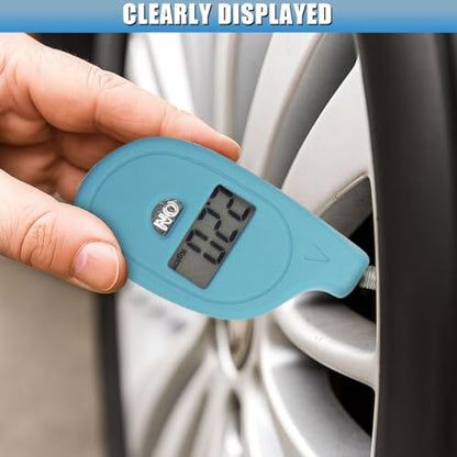Digital Tire Pressure Gauge, 5-150PSI 4 Unit Settings Car Tire Pressure Monitor with Keychain & LCD Display, High Accuracy Auto Digital Tires Gauge for Car, Truck, Motorcycle (Blue) - color: Blue