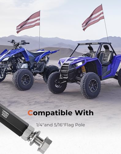 KEMIMOTO UTV ATV Flag Mount, Quick Release Dune Flag Pole for 1/4'' & 5/16" Mounting Base Compatible for Polaris RZR Sportsman Can-Am Outlander Maverick X3