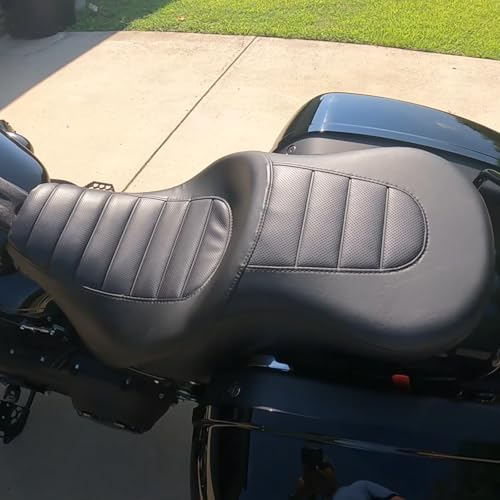 One-Piece Driver Passenger Seat Motorcycle 2-Up Seat Compatible with Harley Sport Glide FLSB Low Rider FXLR FXLRS FXLRST 2018-Later (Black Stripe Stitching) - style: Black Stripe Stitching