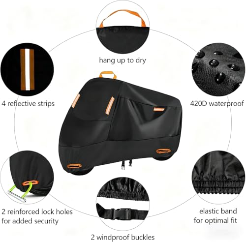 Heavy-Duty Motorcycle Cover for Vespa GTV 300 2023–2024, All Season Durable Waterproof Protection Cover, Lock-Holes & Windproof Buckles Black_XXL