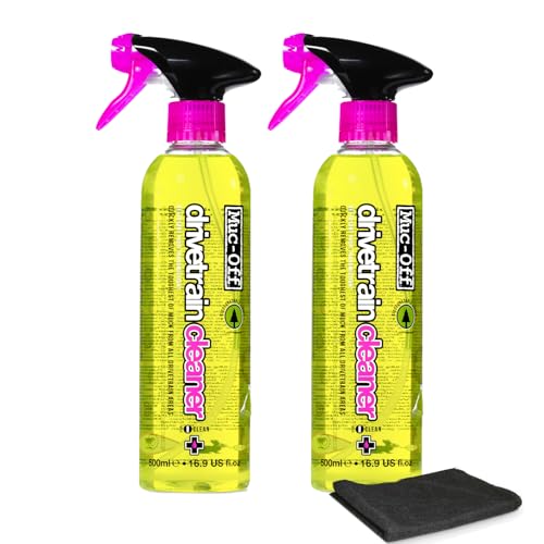 Muc-Off Bio Drivetrain Cleaner | Effective Biodegradable Bicycle Chain Cleaner and Degreaser Spray | Suitable for All Types of Bike - size: 16.9 Fl Oz (Pack of 2) + Microfiber Cloth
